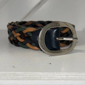 Vtg Italy Vera Pelle Braided Woven Leather Multi Color Silver‎ Buckle Belt 39”